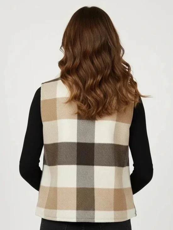 Sanctuary Women's Brown Plaid Sherpa Lined Cozy Heavyweight Vest - Picture 2 of 7